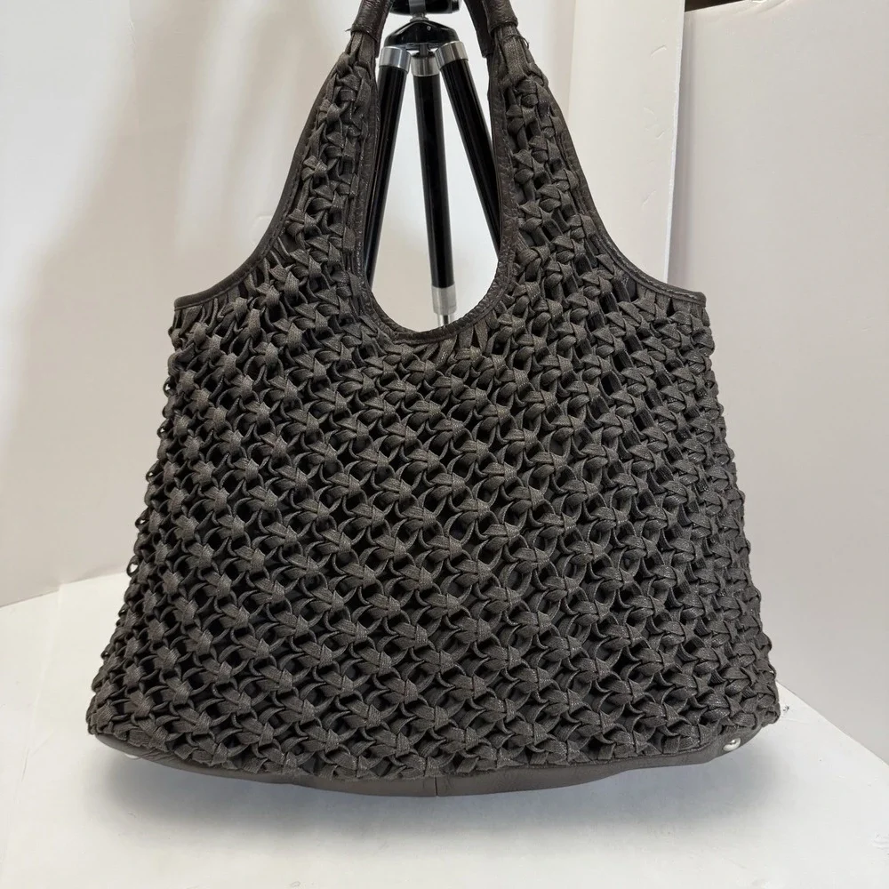 Banana Republic Brown Woven Tote Bag Purse Leather Trim Boho‎ Hippie Y2K - Picture 4 of 12